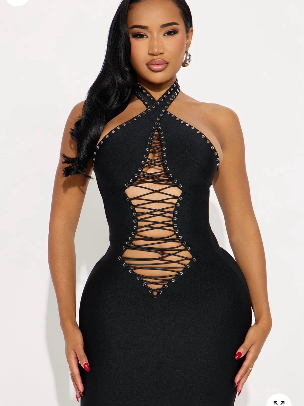 Black Lace-Up Halter bandage dress